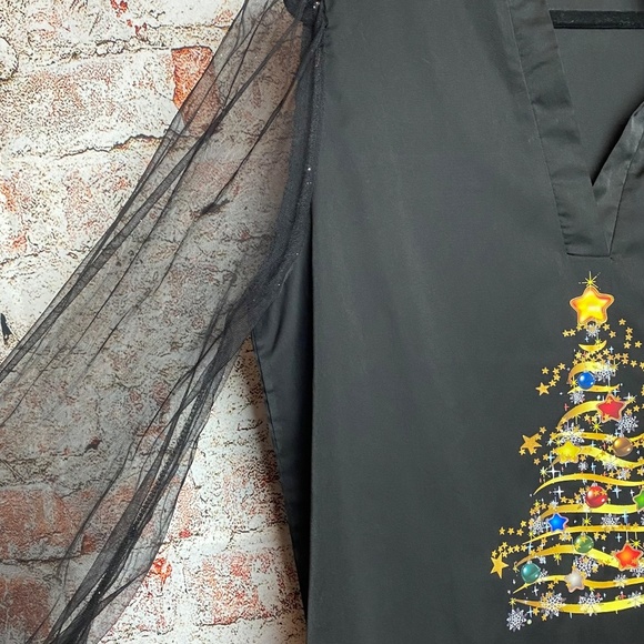 Chic Me Black Womenʻs Festive Holiday Mesh Long Sleeve Blouse | XL - Picture 2 of 5